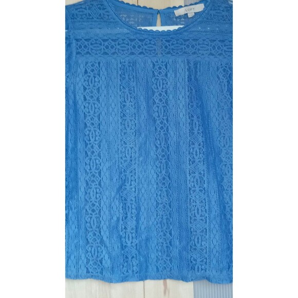 Ann Taylor Loft Blouse Sz Medium Blue Lace Feminine Chic Short-Sleeve Top - Picture 5 of 8
